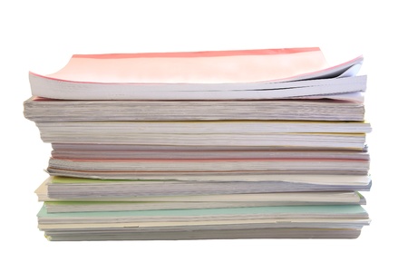 Stack of books isolated on white  Work load concept の写真素材