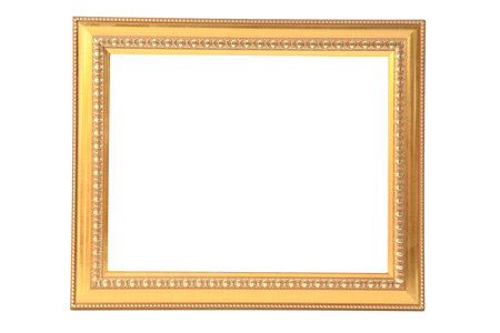 gold picture frame isolated over white with free space for your text