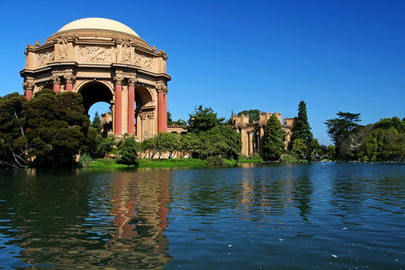 Palace of Fine Arts against blue sky in San Francisco, California のeditorial素材