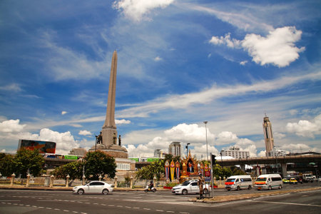 BANGKOK-JUL 13  Military Victory Monument against blue sky on July 13, 2013 in Bangkok, Thailand  Monument built in June 1941 to demonstrate a victory sign of war with France  のeditorial素材
