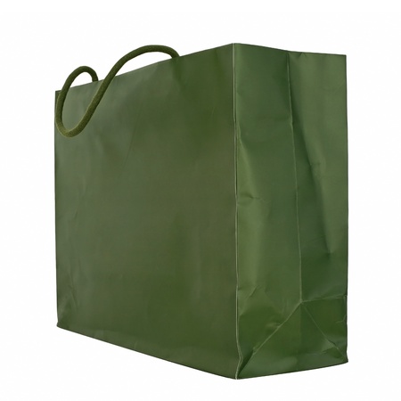 Green rough shopping bag isolated on white (with space for your logo or text)の写真素材