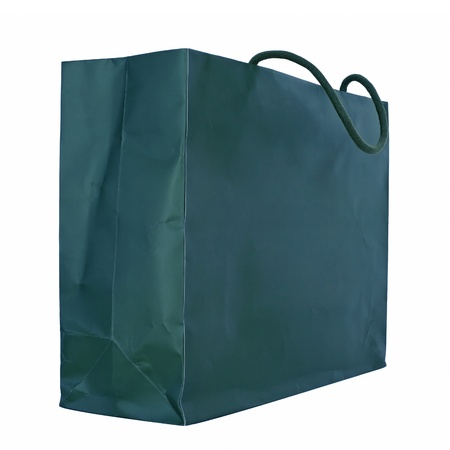Blue rough shopping bag isolated on white (with space for your logo or text)の写真素材