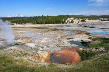 Colorful Geyser Basin in Yellowstone National Park, Wyomingの写真素材