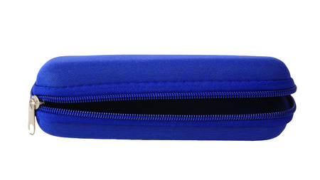 blue open glasses case isolated on whiteの写真素材