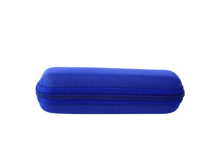 blue glasses case isolated on white backgroundの写真素材