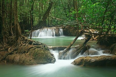 Deep Forest beautiful waterfall at Thi Lo Su in Tak province, Thailandの写真素材