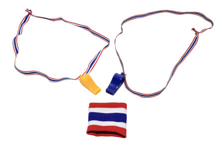 Thai flag wristband and Whistles isolated on whiteの写真素材