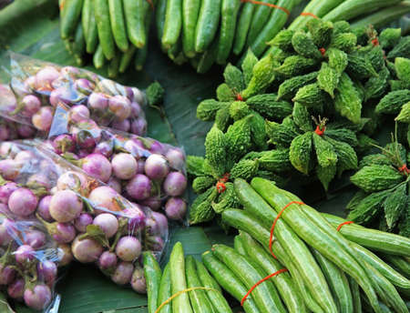 variety of vegetables in Thai fresh marketの写真素材