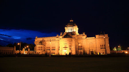 The Ananta Samakhom throne hall at twilight in Bangkok, thailandのeditorial素材