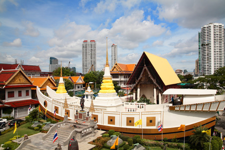 Aerial view of wat Yannawa against blue sky in Bangkok, Thailandの写真素材