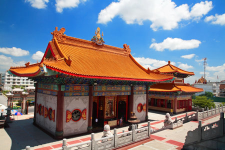 Chinese temple with blue sky in Bangkok, Thailandのeditorial素材