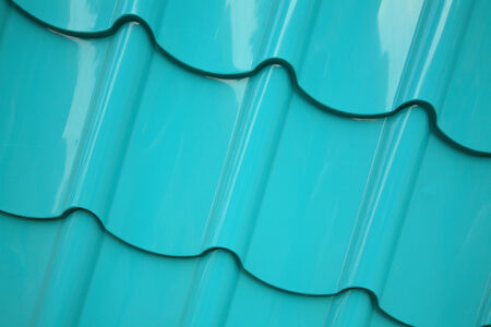 Steel roof texture painted in green colorの写真素材
