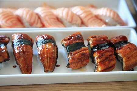 Eel and Salmon sushi, Traditional japanese foodの写真素材