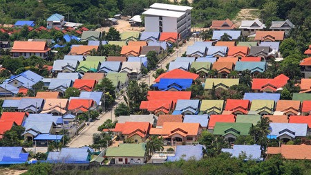 Aerial view of colorful houses' roofs Abstract pattern conceptの写真素材