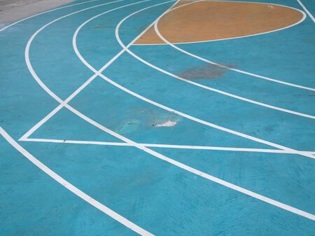 Old curved Blue running track, Healthy lifestyleの写真素材