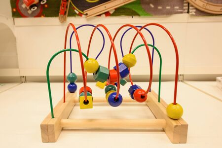 wooden abacus or geometric counting toy for playingの写真素材
