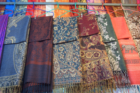 Thai textile hanging for sale at Chatuchak weekend marketの写真素材