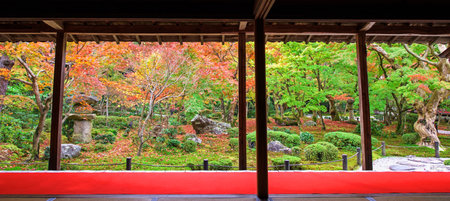 Autumn Japanese Garden scenic at Enkoji temple in Kyoto, Japan. Here is the Rinzai Zen Sect, situated in northern Kyoto and very famous during fall colors in Autumn.のeditorial素材