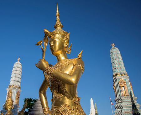 Golden Kinnari at Grand Palace or Wat Phra Kaew, Bangkok ,Thailandの写真素材