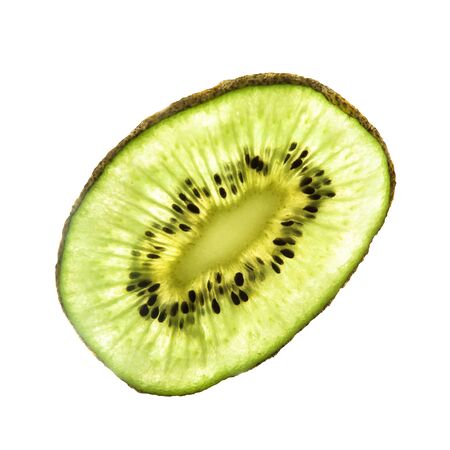 Slice kiwi fruit isolated on white backgroundの写真素材