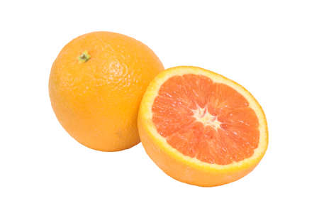 Orange fruit cut isolated on white backgroundの写真素材