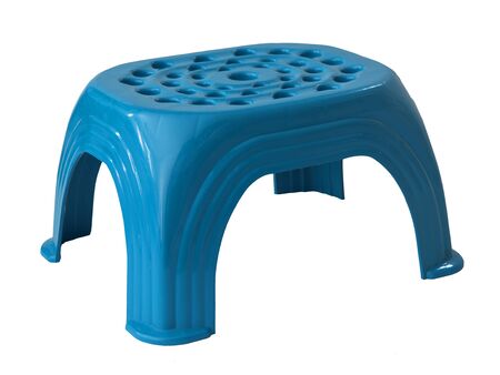 Mini blue plastic stool isolate on white backgroundの写真素材