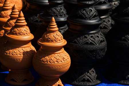 Thai traditional clay pottery in Koh Kred, Nonthaburi, Thailandの写真素材