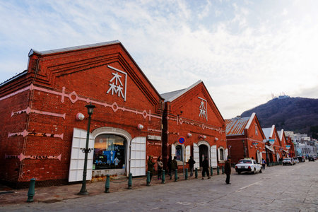 HAKODATE, JAPAN - APRIL 22, 2016 : The historical red-brick warehouses located at Hakodate bay area....