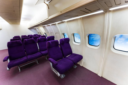 Aircraft puple seats, Model of airplane interior, Transportation concept