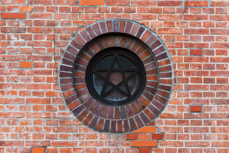 Star sign on red brick wall of Sapporo factory, Hokkaido, JJapan