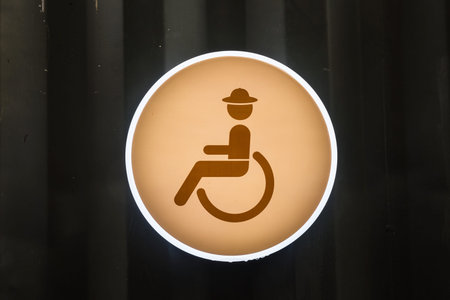 Handicap or Disabled toilet sign on zinc wall