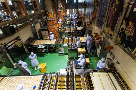 SAPPORO, JAPAN -APRIL 25, 2016: Unidentified baker produce chocolate product inside Chocolate...