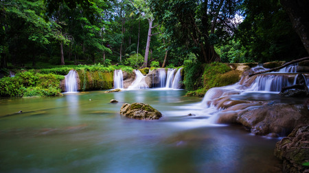 motion waterfall scenic at Jed-Sao-Noi (Little Seven-girl) Waterfall in Saraburi, Thailandの写真素材