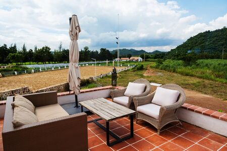 Relax seat on balcony to see rural viewの写真素材