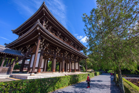 Visitor see Sammon Gate at Tofukuji Temple in Kyoto, Japan