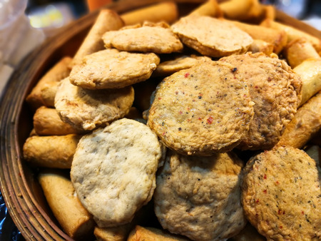 Steam pork ball or sausage for sale,の写真素材