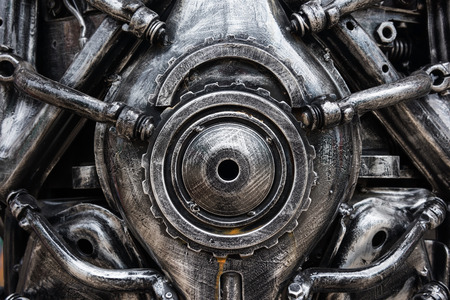 Closeup of metal engine combined to make a robotの写真素材