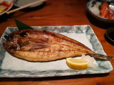 Hokke grilled fish in Japanese restaurant at Dotonburi, Osaka, Japan.の写真素材