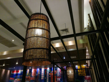 light bulb in wooden lamp for classic interior styleのeditorial素材