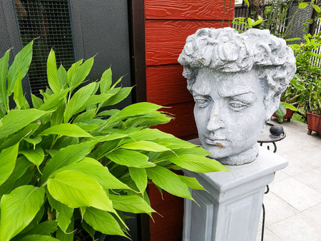 Roman head statue decorated at house garden, Luxury art designの写真素材