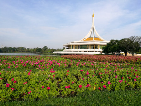 Suanluang RAMA IX public park with beautiful flower garden, Bangkok, Thailandのeditorial素材