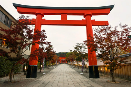 Entrance of Fushimi Inari temple with autumn foliage colors, Kyoto, Japanのeditorial素材