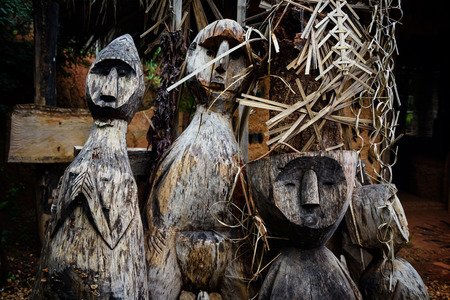 doll deocration in Akha hilltribe village of Doi Mae Salong, Chiang Rai, Thailandの写真素材