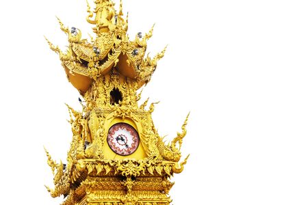 Chiang Rai golden clock tower isolated on white backgroundの写真素材