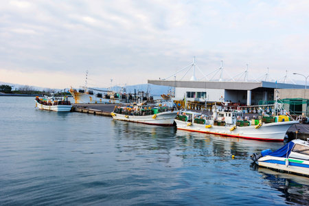 View of the Hakodate port at Kanemori Red Brick Warehouses in Hakodate, Japanのeditorial素材