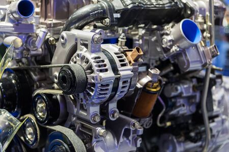 closeup Parts of silver high technology car engineの写真素材