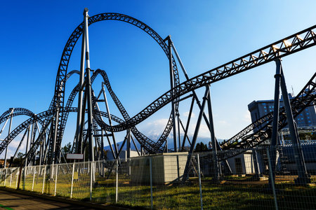 Roller coaster railway against Mt. Fuji in Fujiyoshida, Yamanashi, Japan.のeditorial素材