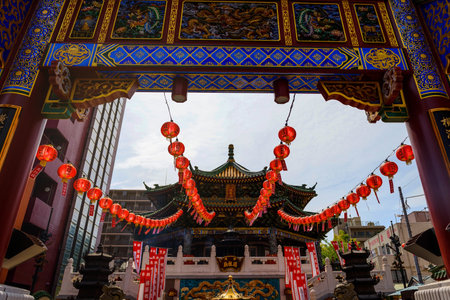 YOKOHAMA, JAPAN - MAY 6, 2017:  Kanteibyo (Kuan Ti Miao Temple) Chinese temple at Yokohama Chinatown.  Here is the largest China town in Japan.のeditorial素材