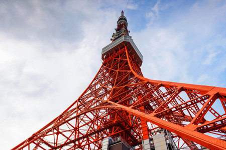 Toyko Tower against blue sky by ant eye view, Japanのeditorial素材