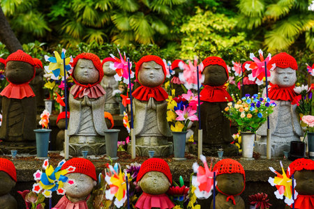 Jizo monuments or statues for unborn children at Zojoji Temple, Tokyoのeditorial素材